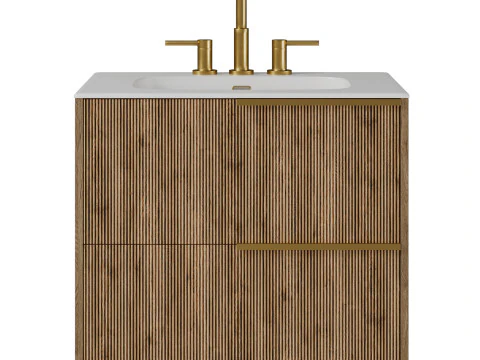 Kora Art フェイク フルーテッド シングル 洗面台 統合ホワイト セラミック トップ ゴールド ハンドル付き Tilebar 3Dモデル