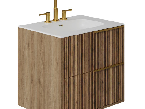 Kora Art Faux Fluted Single Vanity with Integrated White Ceramic Top Gold Handles by Tilebar Model 3D