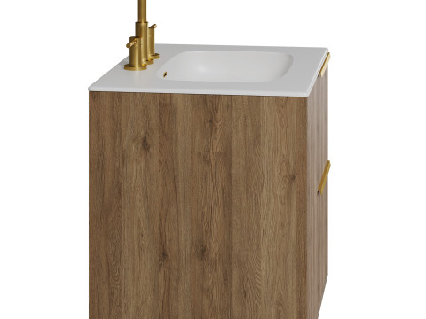 Kora Art Faux Fluted Single Vanity with Integrated White Ceramic Top Gold Handles by Tilebar Model 3D