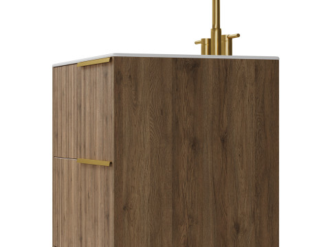 Kora Art Faux Fluted Single Vanity with Integrated White Ceramic Top Gold Handles by Tilebar Model 3D
