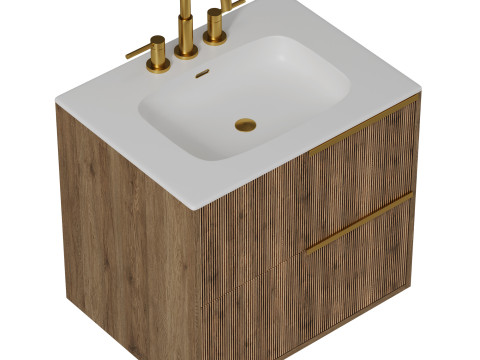 Kora Art Faux Fluted Single Vanity with Integrated White Ceramic Top Gold Handles by Tilebar Model 3D