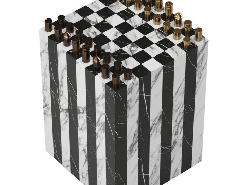 Fori Black and White Game Side Table with Brass Chess Set by CB2 3D Model