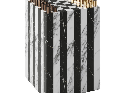 Fori Black and White Game Side Table with Brass Chess Set by CB2 3D Model