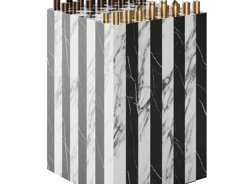 Fori Black and White Game Side Table with Brass Chess Set by CB2 3D Model