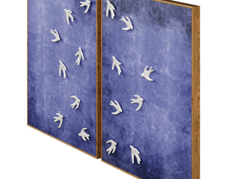 Wall art with ceramic birds on a textured blue surface 3D 模型
