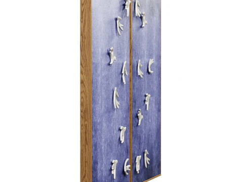Wall art with ceramic birds on a textured blue surface 3D Model