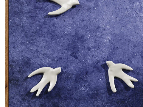 Wall art with ceramic birds on a textured blue surface 3D Model