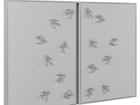 Wall art with ceramic birds on a textured blue surface 3D 模型