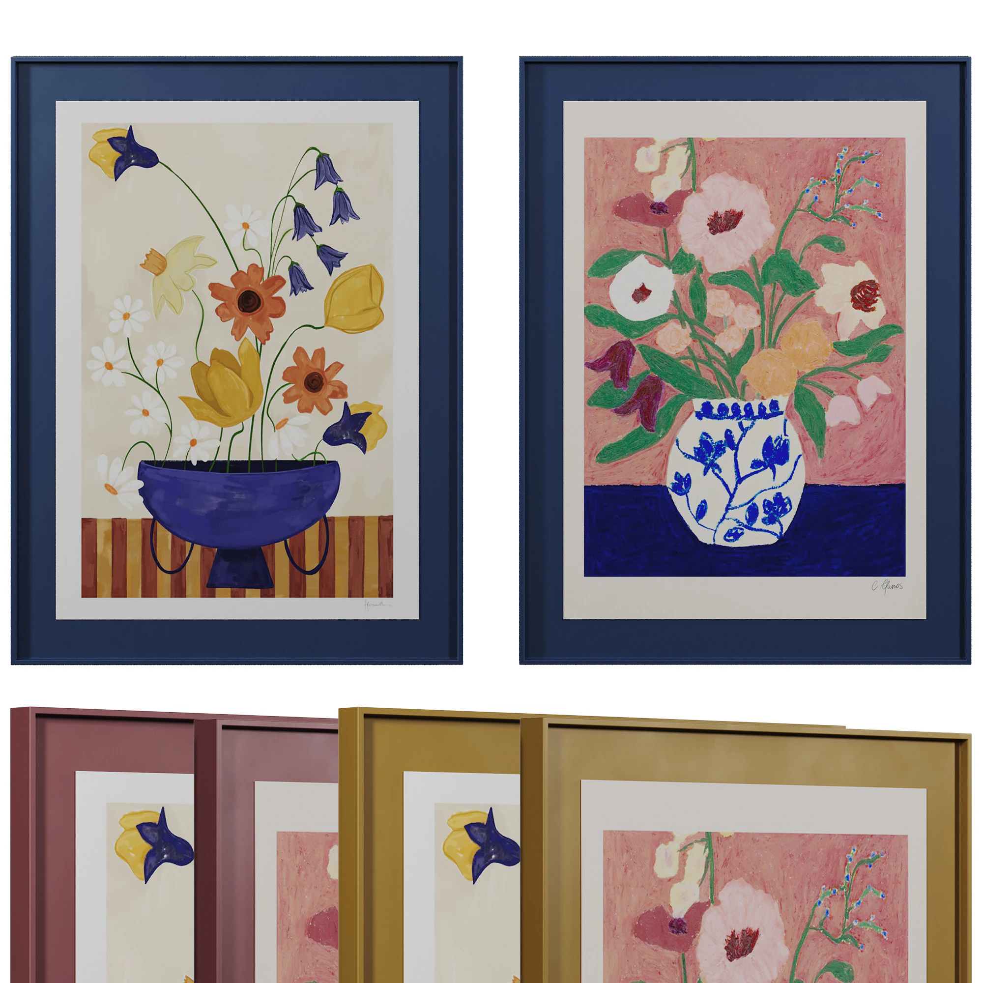 Art print pictures Colourful Bunch in Blue Vase and Flowers on Blue Table by The Poster Club 3D Model .c4d .max .obj .3ds .fbx .stl .blend 
