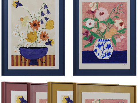 Art print pictures Colourful Bunch in Blue Vase and Flowers on Blue Table by The Poster Club Modelo 3D