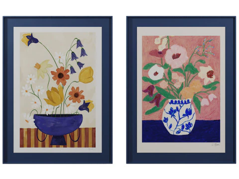 Art print pictures Colourful Bunch in Blue Vase and Flowers on Blue Table by The Poster Club 3D Model
