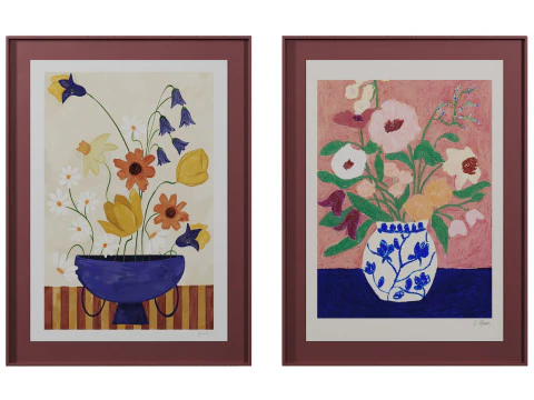 Art print pictures Colourful Bunch in Blue Vase and Flowers on Blue Table by The Poster Club 3D Model