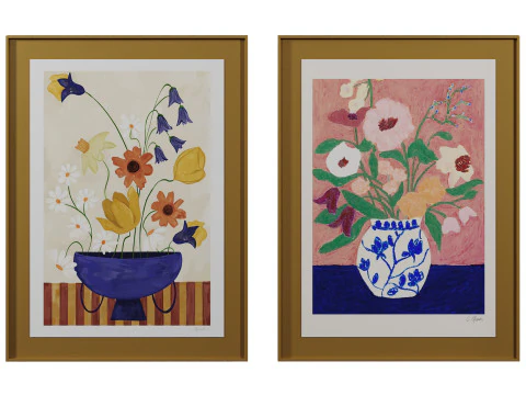 Art print pictures Colourful Bunch in Blue Vase and Flowers on Blue Table by The Poster Club 3D Model