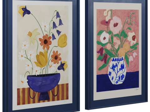 Art print pictures Colourful Bunch in Blue Vase and Flowers on Blue Table by The Poster Club Model 3D