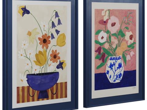 Art print pictures Colourful Bunch in Blue Vase and Flowers on Blue Table by The Poster Club 3D Model