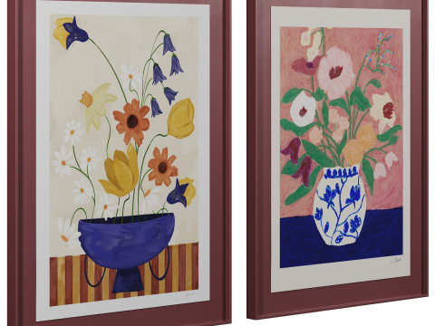 Art print pictures Colourful Bunch in Blue Vase and Flowers on Blue Table by The Poster Club Model 3D