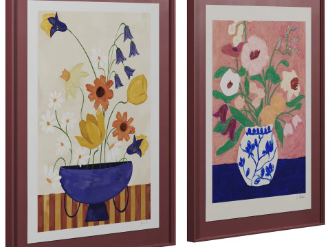 Art print pictures Colourful Bunch in Blue Vase and Flowers on Blue Table by The Poster Club 3D Model