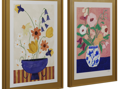 Art print pictures Colourful Bunch in Blue Vase and Flowers on Blue Table by The Poster Club Model 3D
