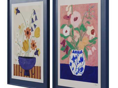 Art print pictures Colourful Bunch in Blue Vase and Flowers on Blue Table by The Poster Club Model 3D