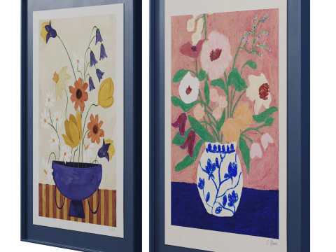 Art print pictures Colourful Bunch in Blue Vase and Flowers on Blue Table by The Poster Club 3D Model