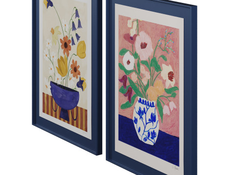 Art print pictures Colourful Bunch in Blue Vase and Flowers on Blue Table by The Poster Club Model 3D