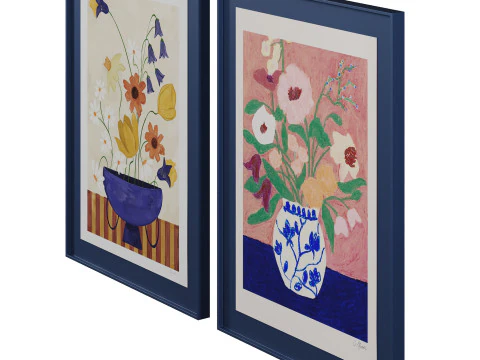 Art print pictures Colourful Bunch in Blue Vase and Flowers on Blue Table by The Poster Club 3D Model