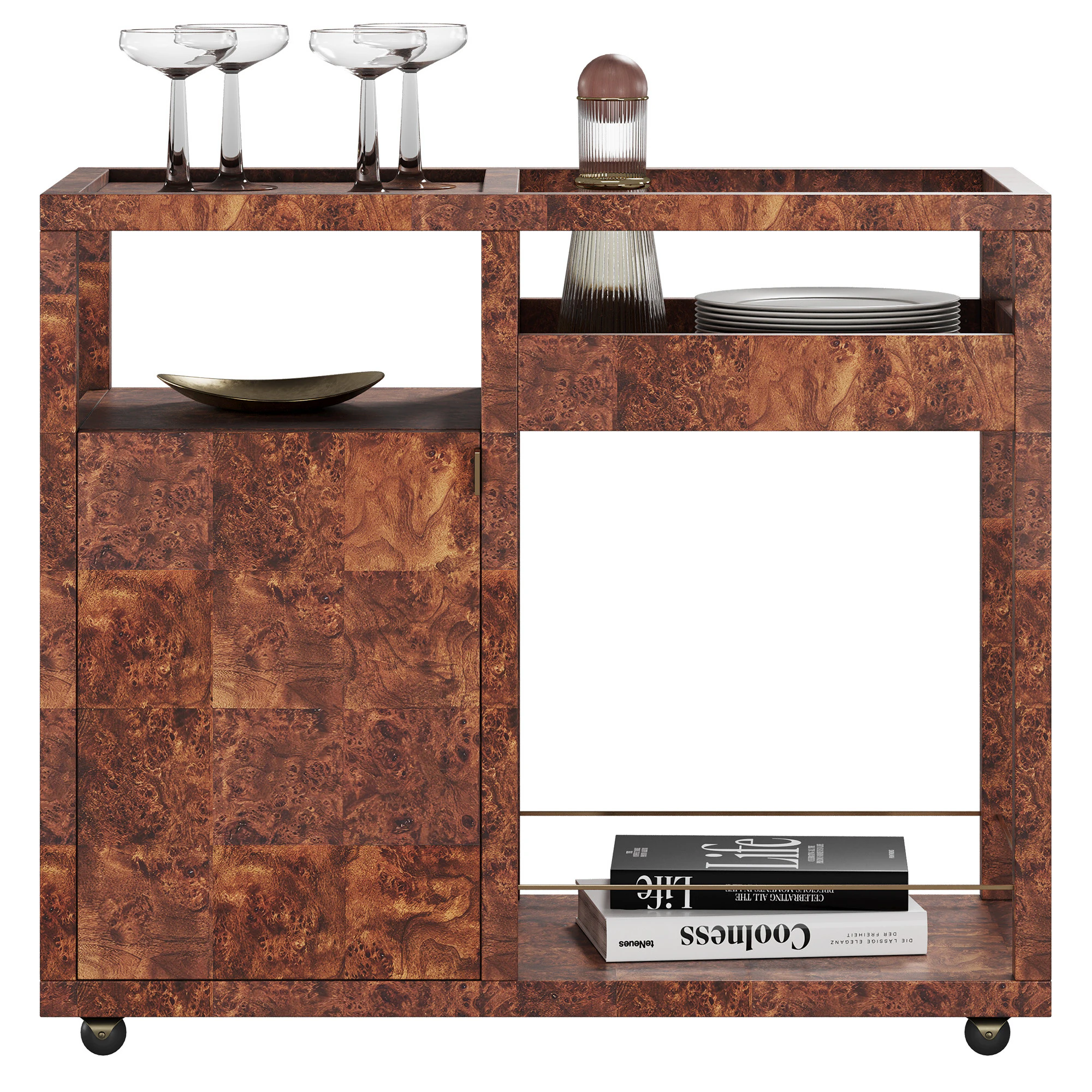 Saige Burl Bar Cart by West Elm 3D Model .c4d .max .obj .3ds .fbx .stl .blend 