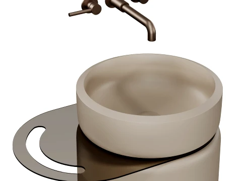 Lavabo Freestanding Rotondo Rona in Conglomerato con Porta Asciugamani in Vetro di Massi Modello 3D