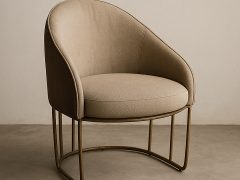 Modern Beige Accent Chair with Metal Base 3D Model