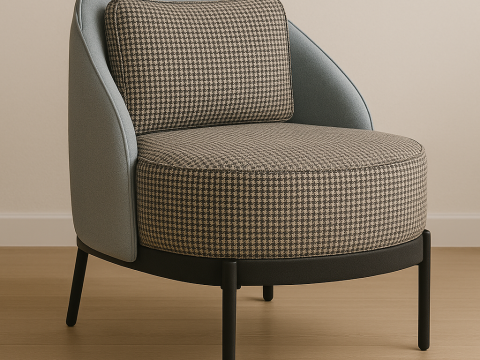 Modern Lounge Chair with Houndstooth Fabric 3D Model