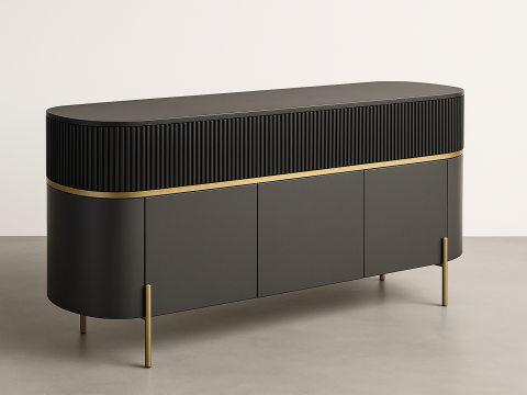 Luxury Black Sideboard with Gold Accents 3D Модель