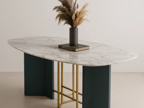 Moderner Marmor-Esstisch mit goldenem Sockel 3D Modell