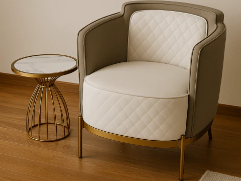 Eleganckie krzesło wypoczynkowe ze stolikiem bocznym Model 3D