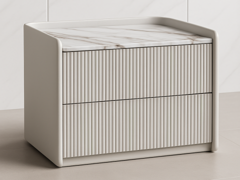 Modern Ribbed Side Table with Marble Top 3D Model