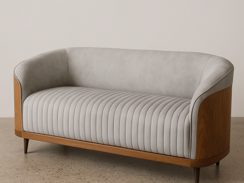 Modern Grey Sofa with Wooden Frame 3Dモデル