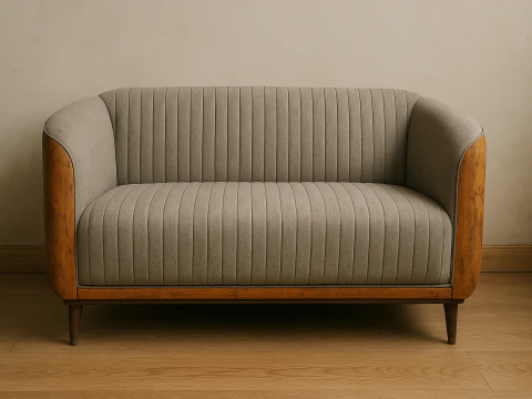 Modern Grey Sofa with Wooden Frame 3D Model