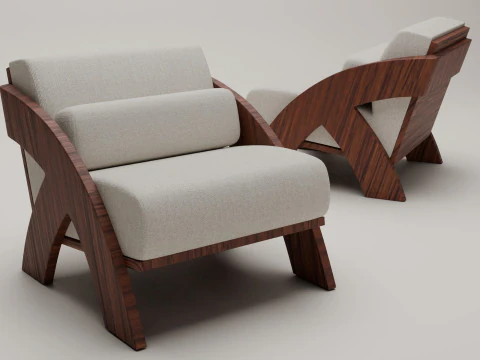 Cadeira com almofada relaxante de madeira 3D Modelo 3D