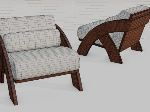 Cadeira com almofada relaxante de madeira 3D Modelo 3D