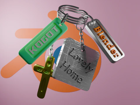 Chaveiros de metal estilizados - modelo Low Poly pronto para jogo Modelo 3D