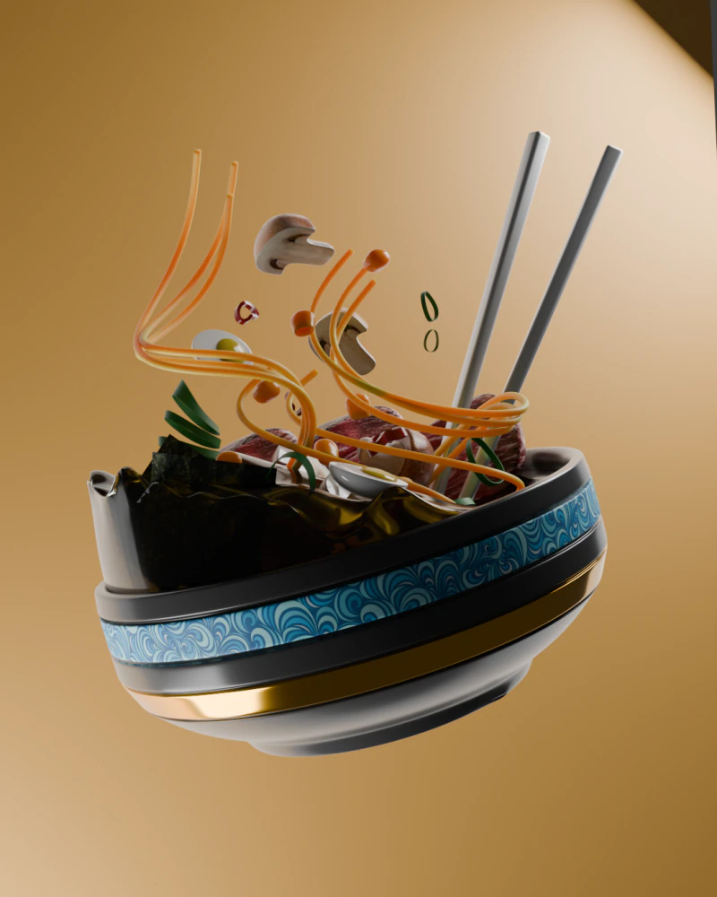 Modelo de comida 3D detalhado da tigela de macarr&atilde;o Ramen Modelo 3D .c4d .max .obj .3ds .fbx .stl .blend 