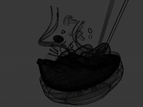 Modelo de comida 3D detalhado da tigela de macarr&atilde;o Ramen Modelo 3D