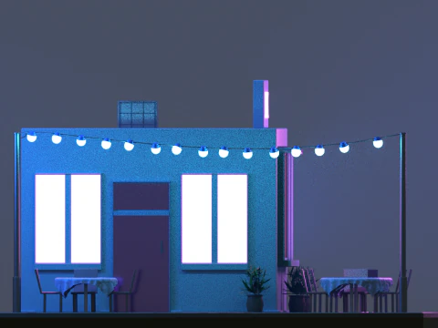 Low Poly Night Cafe estilizado jogo de constru&ccedil;&atilde;o 3D pronto ativo Modelo 3D