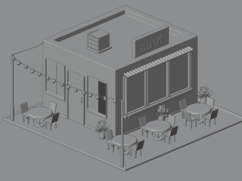 Low Poly Night Cafe Stylized 3D Building Game Ready Asset 3D Model
