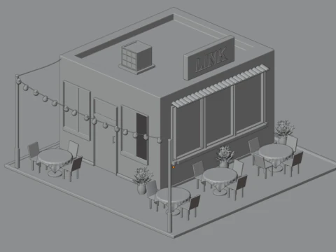 Low Poly Night Cafe estilizado jogo de constru&ccedil;&atilde;o 3D pronto ativo Modelo 3D