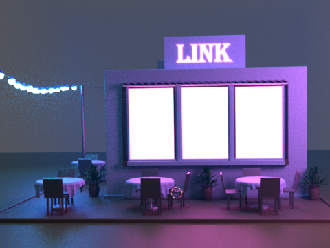 Low Poly Night Cafe Stylized 3D Building Game Ready Asset 3D Model
