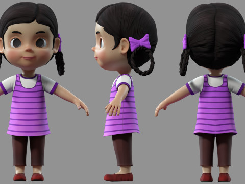 Cartoon girl kid child 3D 모델