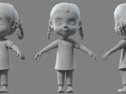 Cartoon girl kid child 3D 모델