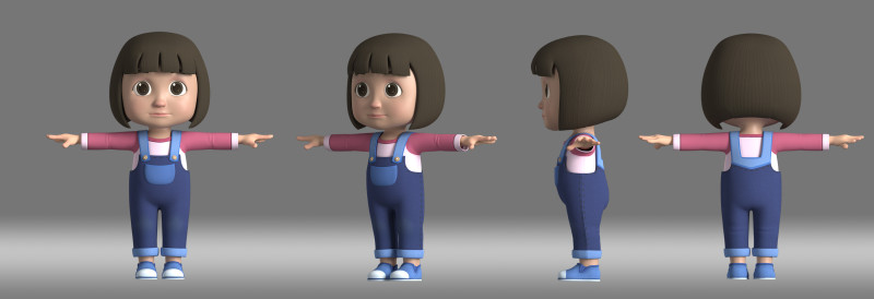 Cartoon girl kid child 3D Модель .c4d .max .obj .3ds .fbx .stl .blend 