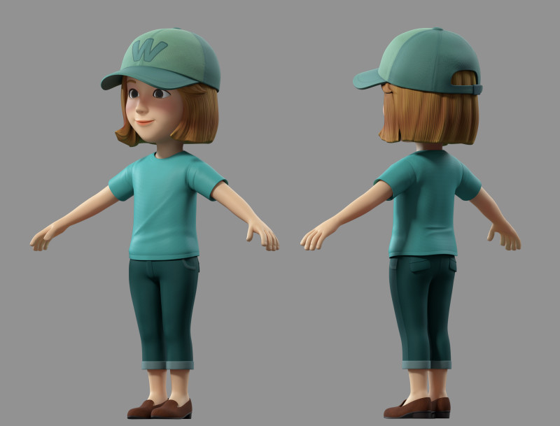 Cartoon girll woman 3D Model .c4d .max .obj .3ds .fbx .stl .blend 
