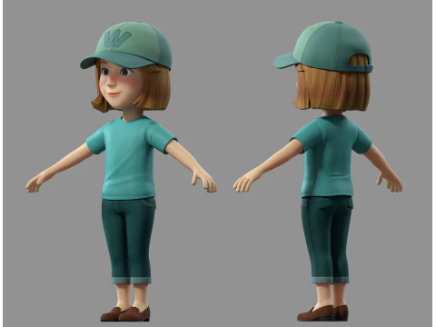 만화 소녀 여자 3D 모델